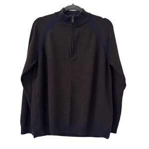 ROBERT GRAHAM Ross Quarter Zip‎ Sweater Classic Fit Blue Plum 100% Wool Large